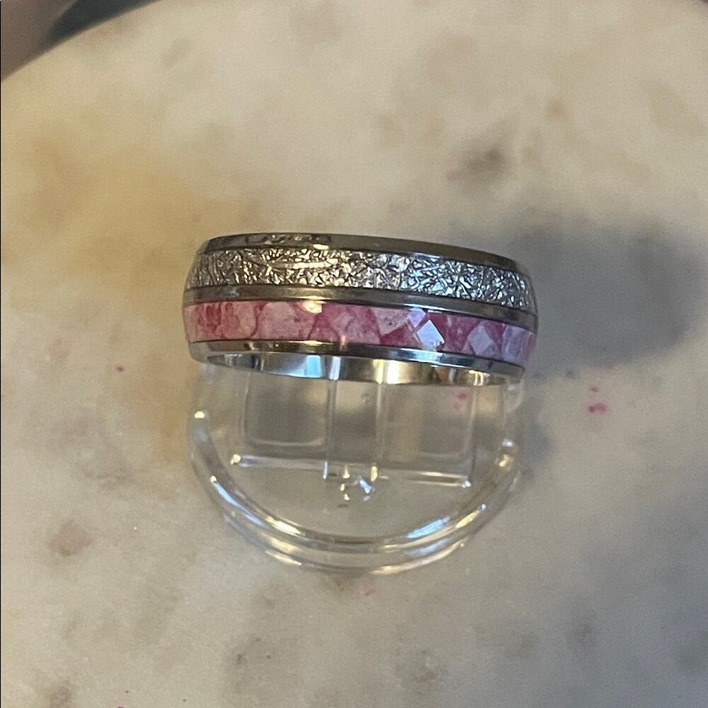 Elegant Silver and Pink Women's / men’s  Ring stainless steel 8